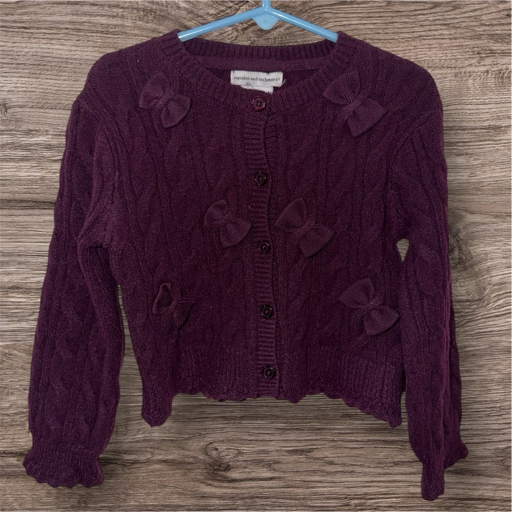 Cupcakes and Cashmere Bow Cardigan Girls Size XS 4 Purple